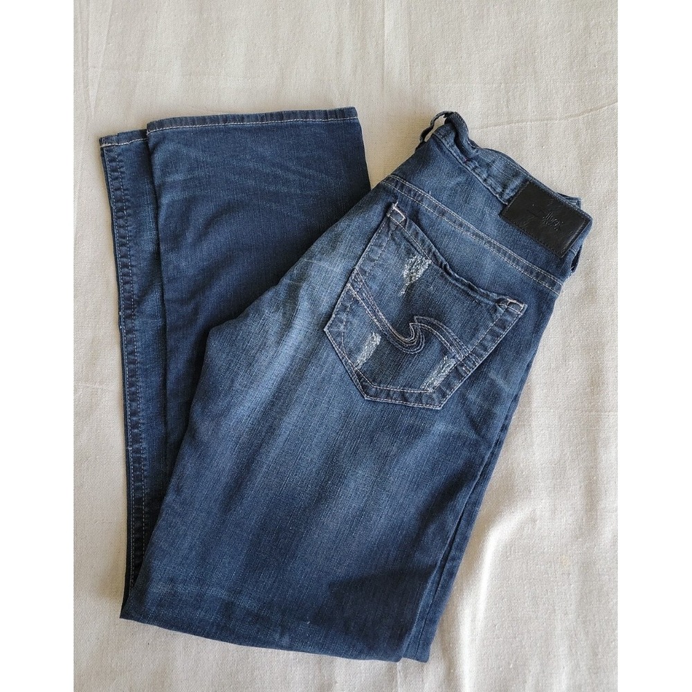 Silver Jeans Womens 32x31 Gordie Boot Mid Rise Distressed Blue Dark Stretch